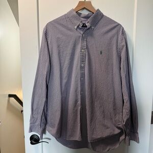 Ralph Lauren Men's Long Sleeve Collared Dress‎ Shirt Purple White Check Gingham